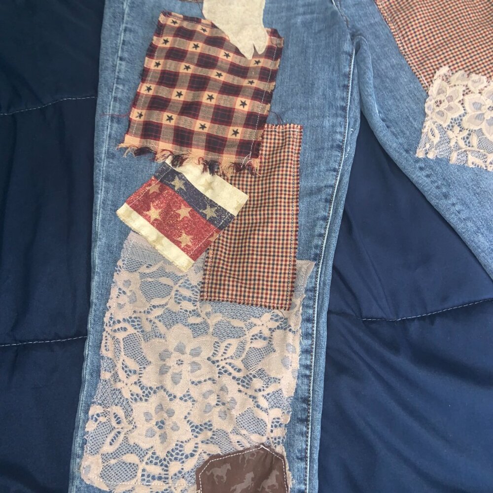 One of a Kind Western Patchwork Jeans - Picture 2 of 7